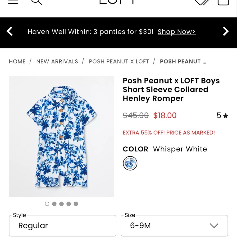 Posh Peanut Blue Floral Henley Romper